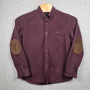 J Crew Shirt Mens Large Red Flannel Button Down Chamois Leather Elbow Patch